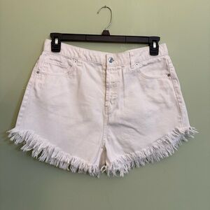 Wild Fable Women High Rise White jean Shorts Button Fly Fringe hem size 12